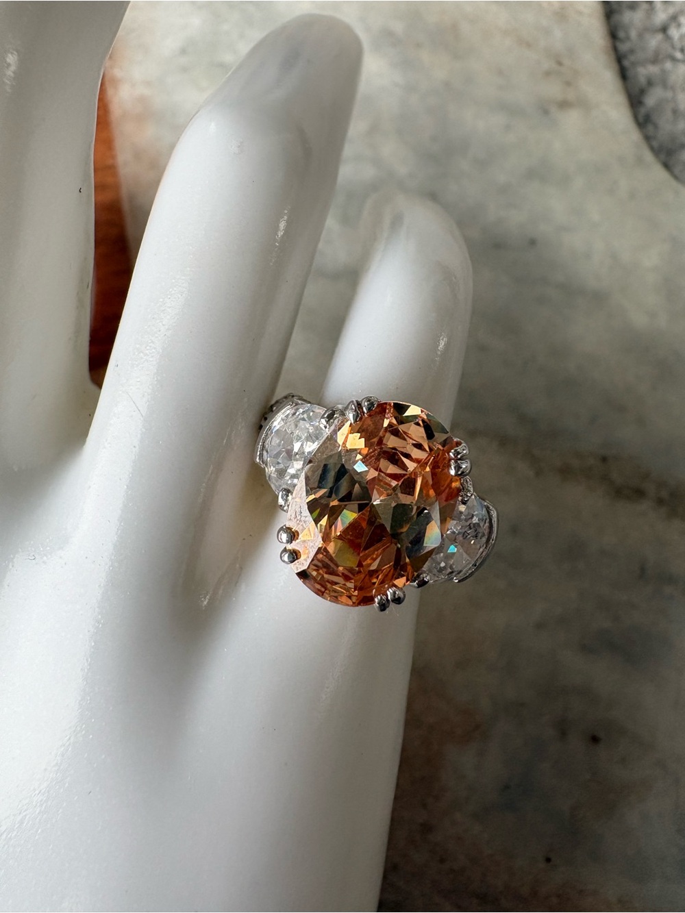 Vintage Gold Electroplated Ring with  Peach Gemstone - Size 5